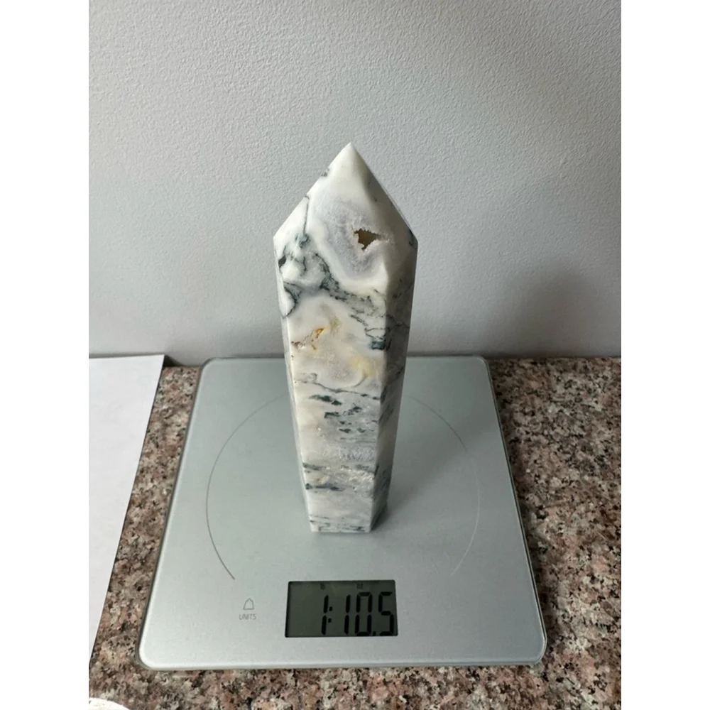 Green/White Moss Agate Druzy Tower